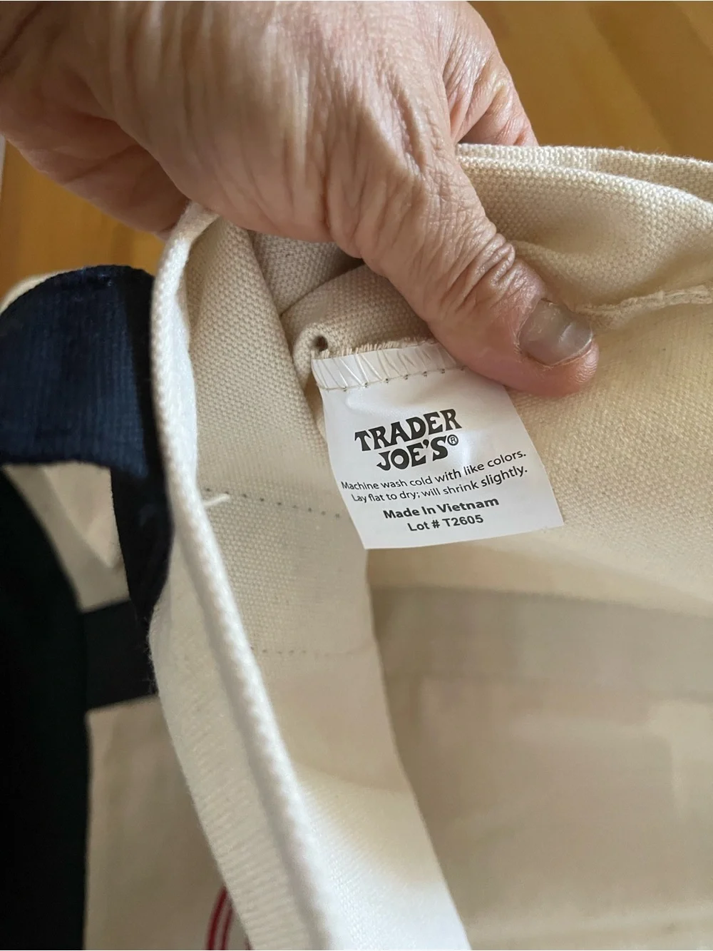 Trader Joe's Large White & Navy Canvas Tote Bag with Logo